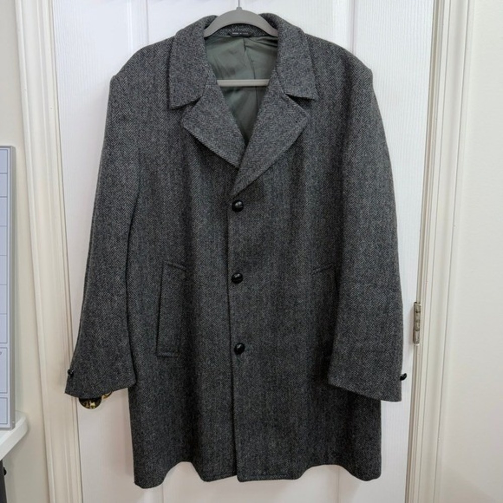 Vintage Imperial by Haggar gray herringbone tweed pocket lined top coat 42